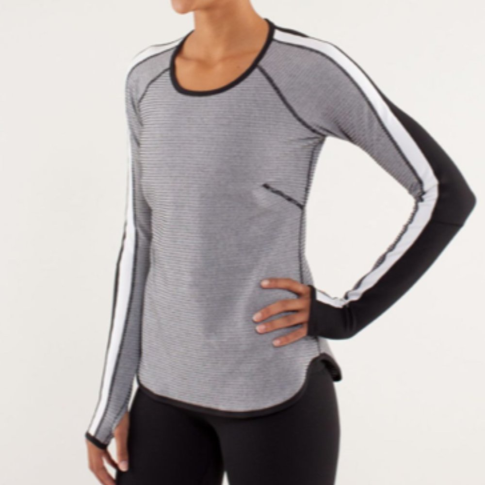 Lululemon Runder Under Black and White Long Sleeve - Picture 2 of 7
